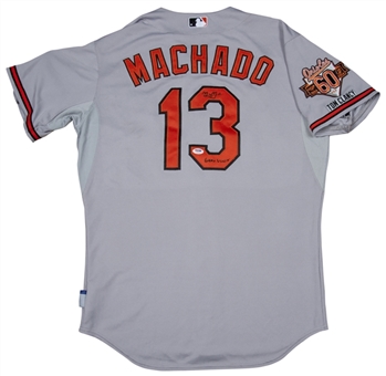 2014 Manny Machado Game Used and Signed/Inscribed Baltimore Orioles Road Jersey (PSA/DNA)